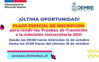 Miércoles 14 de octubre: nuevo plazo de inscripción a la Prueba de Transición 2021