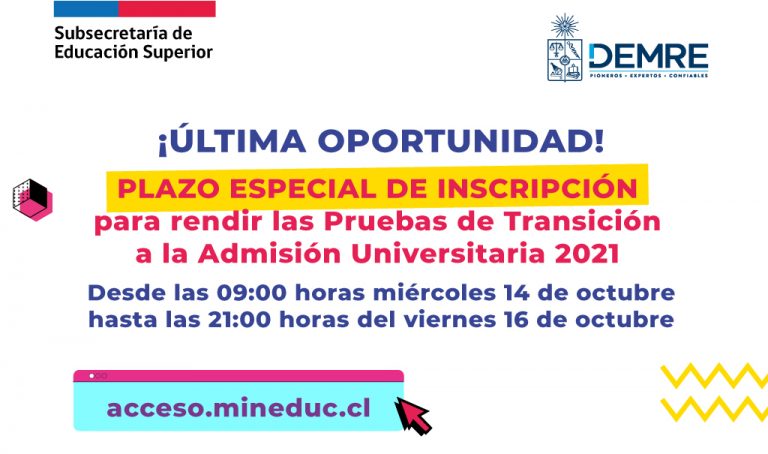 Miércoles 14 de octubre: nuevo plazo de inscripción a la Prueba de Transición 2021